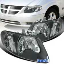 Dodge Caravan, Grand Caravan (01-05) фары передние зеркальные черные с белым рефлектором, комплект 2 шт.